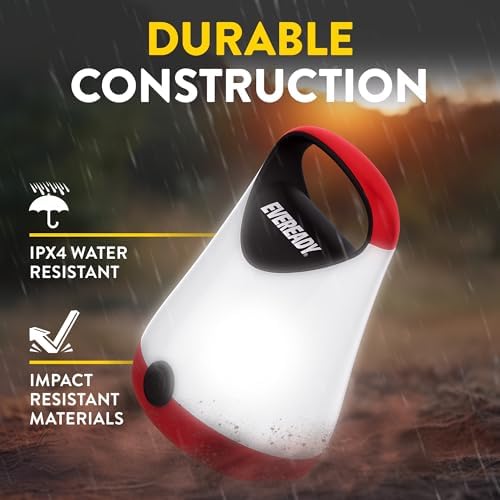 Eveready LED Camping Lantern X-250 (2-Pack), Super Bright Tent Lights, Rugged Water Resistant LED Lanterns, 100 Hour Run-time (Batteries Included), Red and Black