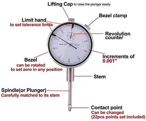 Qnkaa Dial Indicator with Magnetic Base Holder 0-1" Dial Gauge 0.001"