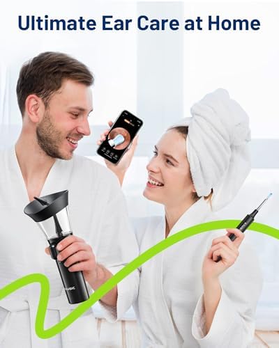 KAUGIC Ear Cleaner with Camera, Manual Wax Removal Kit, 7 Spoons, Black