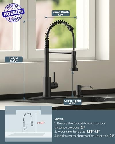 FORIOUS Black Kitchen Sink Faucet, Pull Down Sprayer, Classic High Arc