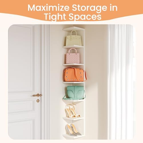 upsimples 7-Tier Floating Wall Shelf, White Vertical Vanity Decor Shelves