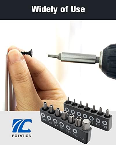ROTATION 14-Piece Tamper Resistant Star Bits, Chrome Vanadium Steel, T5 - T40 Impact Grade Security Torx Bit Set, 1/4-inch Hex Shank