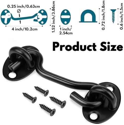 2Pack 4" Hook and Eye Gate Door Latch w/Strong Sturdy Screws Black