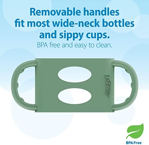 Dr. Brown's Wide-Neck Sippy Spout Bottle with Handles, Green & Gray, 2-Pack