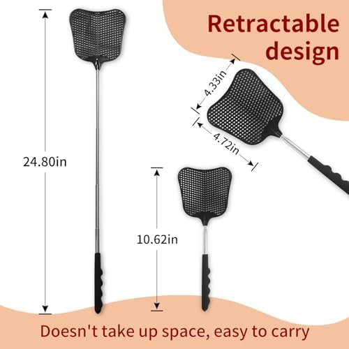Fly Swatters 2 Pack, Durable Telescopic Stainless Steel Handle