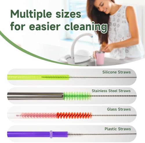 9PCS Reusable Long Colored Straw Cleaner Brush Set 12" Bendable