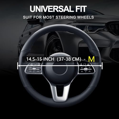 Leather Car Steering Wheel Cover, Universal Fit for Most Cars, Grey