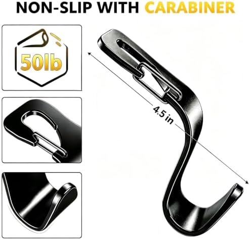 4 Pack Car Back Seat Headrest Hook Hanger for Purse Grocery Bag Handbag Hat, Purse Hook for Car with Clip