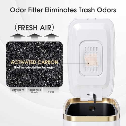 CEROELDA Small Bathroom Trash Can with Lid-5L/1.3 Gal-Soft Close Lid-White