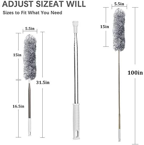 DELUX Microfiber Feather Duster Extendable Duster with 100 inches Extra Long Pole, Bendable Head & Long Handle Dusters for Cleaning Ceiling Fan, High Ceiling, Blinds, Furniture & Cars Gray