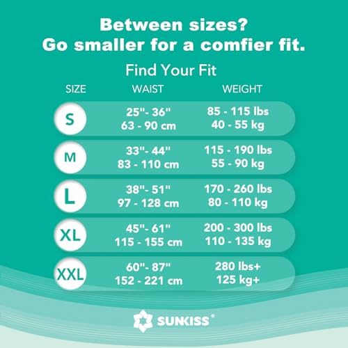 SUNKISS TrustPlus Adult Diapers with Tabs, Unisex, Medium, 15 Count