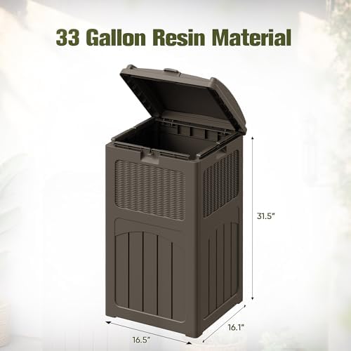 Devoko 33 Gallon Outdoor Trash Can, Hideaway Garbage Bins with Tiered Lid