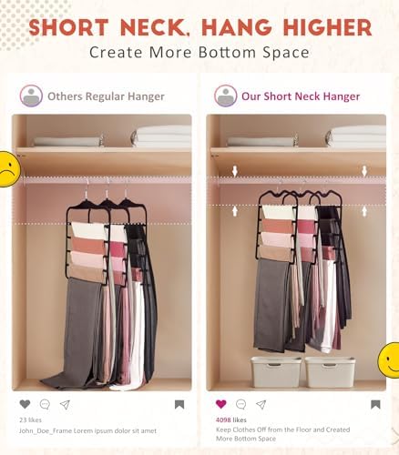 Pants Hangers Space Saving,3 Pack 5 Tier Velvet Short Neck Pants Hangers