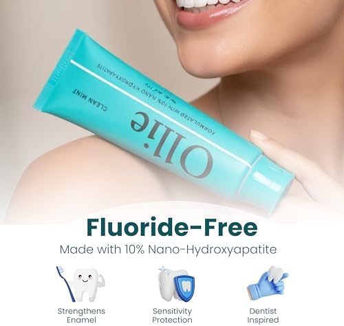 Ollie Fluoride Free 10% Nano Hydroxyapatite Toothpaste, Clean Mint, 1 Pack