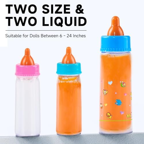 Kaydora Baby Doll Bottle Accessories - 6 Pcs Magic Milk Feeding Toys Yellow