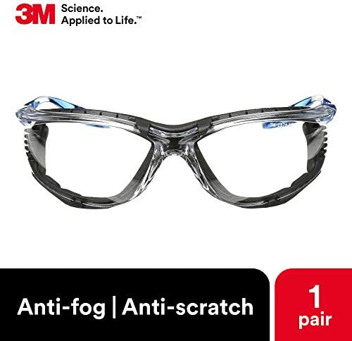 3M Safety Glasses, Virtua CCS, Anti-Fog Clear Lens, Blue Frame, ANSI Z87