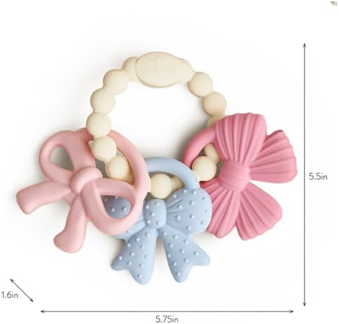 Itzy Ritzy Silicone Teether Trio, Textured Baby Teething Toys Rings (Bows)