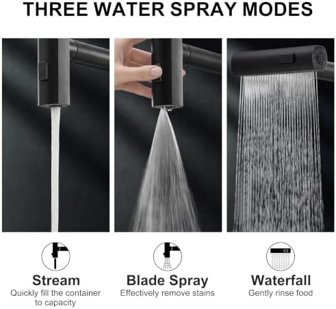 JOOM Black Waterfall Kitchen Faucet with Pull Down Sprayer & Soap Dispenser