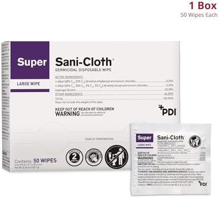 PDI Super Sani-Cloth Germicidal Disposable Wipe, Large, Individual, 5" x 8"