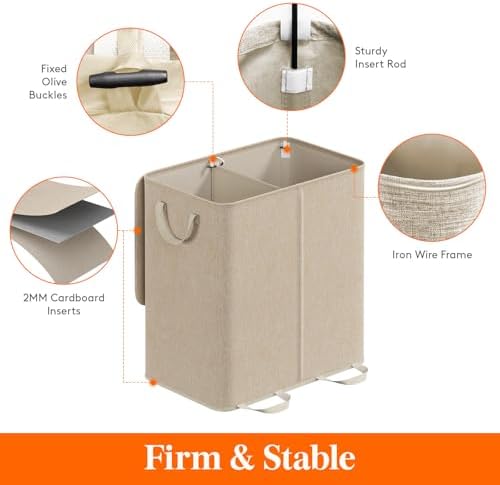 Lifewit Double Laundry Hamper with Lid, Removable Laundry Bags, Beige