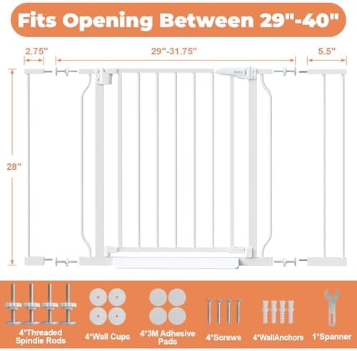 Baby Gate Auto Close, 29"-40" Dog Gate Indoor for Stairs & Doorways