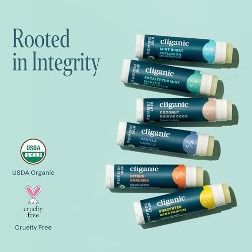 Cliganic Organic Lip Balm Set, 6 Flavors, 100% Natural for Dry Cracked Lips