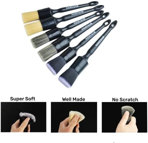 MVEQRRN 6 Pcs Car Detailing Brush Set, Boars Hair & Soft Cleaning Brushes