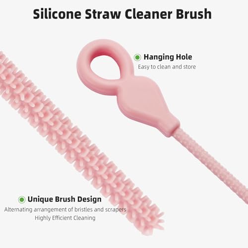 Silicone Straw Cleaner Brush, 4Pcs Reusable Straw Brush Pink
