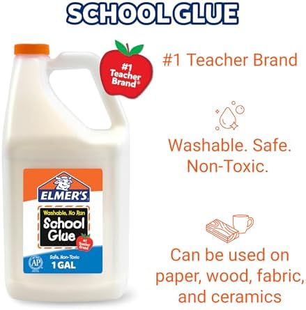Elmer's White Liquid School Glue, 1 Gallon, Safe, Washable, 1 Count, - #1 Teacher Brand, Bulk Arts & Crafts, Projects, Classroom Supplies, Great for Making Slime