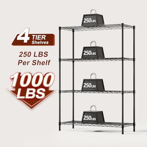 BestOffice | 4-Tier Wire Shelf | 36" x 14" x 54" | Black