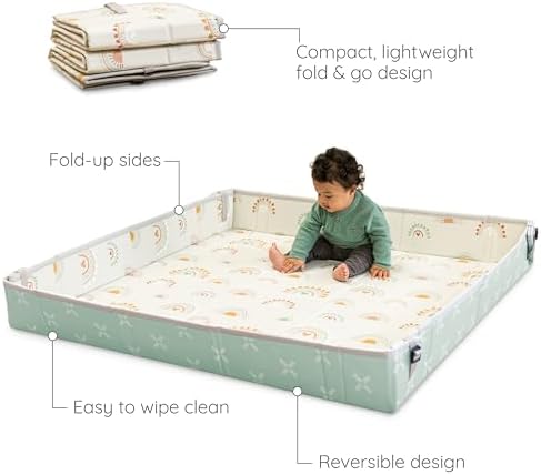 Infantino Foldable Foam Play Mat, Rainbows, Reversible Fold & Go, 57x57 In