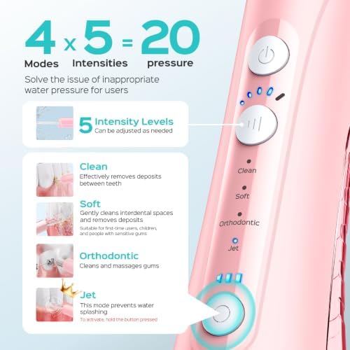 COSLUS ADA Accepted C50 Water Dental Flosser, 4 Modes 5 Intensity Levels