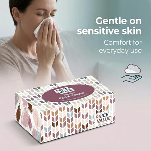 Price Value Facial Tissues Boxes Bulk, Soft 2-Ply, 230 Sheets, 8 Pack