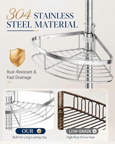 SEIRIONE Rustproof Corner Shower Caddy Tension Pole for Bathroom Organizers