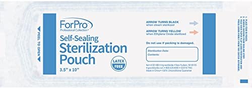 ForPro Professional Collection Self-Sealing Sterilization Pouches, Latex-Free, Color Changing Indicator, 3.5" W x 10" L, 200-Count
