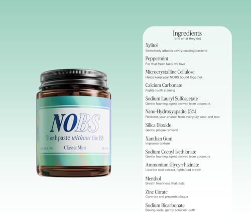 NOBS (No Bad Stuff) Toothpaste Tablets - Nano Hydroxyapatite, Fluoride & Plastic Free, Eco & Travel Friendly - Remineralize with NHA (3 Month)