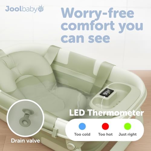Jool Baby Foldable Baby Bathtub – Portable for Travel – Thermometer (Sage)