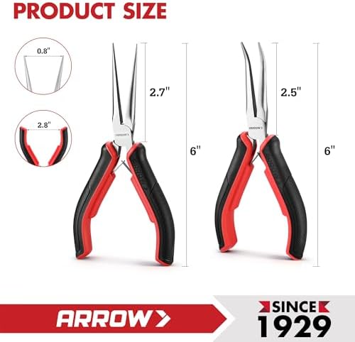 ARROW 2-Piece 6" Needle Nose Pliers Set, Mini Long & Bent Nose Pliers