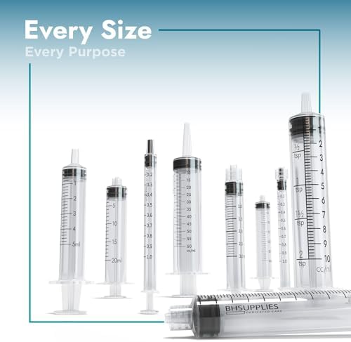 BH Supplies 10ml Luer Slip Tip Syringes (No Needle) - Sterile, Individually Wrapped - 100 Syringes