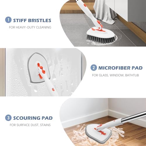 SetSail Tile Tub Scrubber Brush 3-in-1 Shower Scrubber with Long Handle