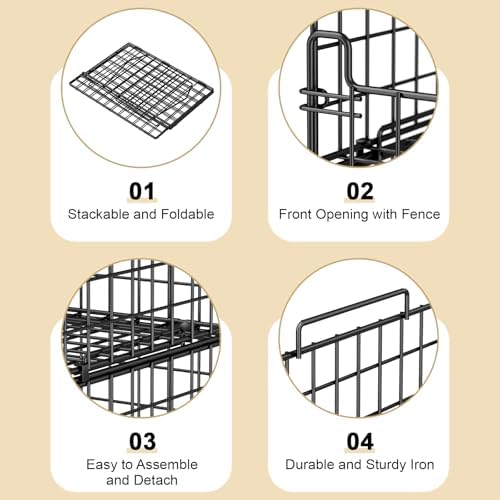 4-Tier Stackable Closet Organizers and Storage Basket - Foldable Closet Shelf Organizer System, Sturdy Metal Space-Saving Clothes Storage Bins for Wardrobe, Black