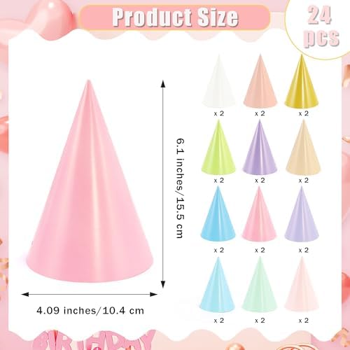 CANREVEL 24 PCS Pre-Assembled Party Hats for Adults and Kids