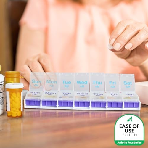 Ezy Dose Weekly (7-Day) AM/PM Pill Organizer, X-Large Case, Blue/Purple