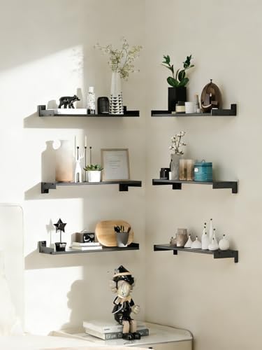 Floating Shelves for Wall, Shelves for Decor Storage,6Pcs 16'',Black