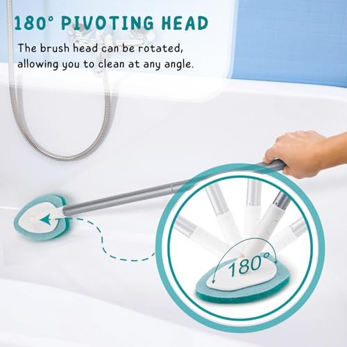 Shower Scrubber with Long Handle, 47'' Bathtub Scrub Brush with 6 Pads