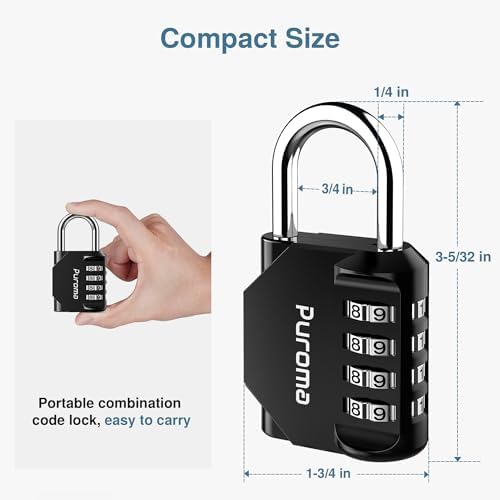 Puroma 2 Pack Combination Lock Locker 4 Digits Combo Padlock Gym Black