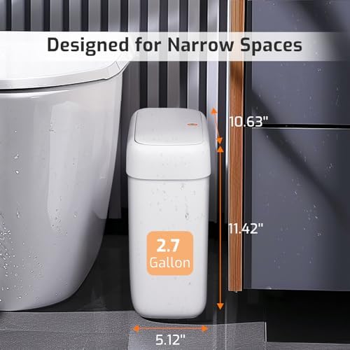 Small Bathroom Trash Can with Lid, 2.6 Gallon Garbage Can with Pop-Up Lid