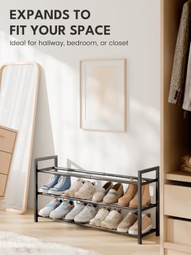 Bumusty 3 Tier Expandable Shoe Rack for Closet, Black