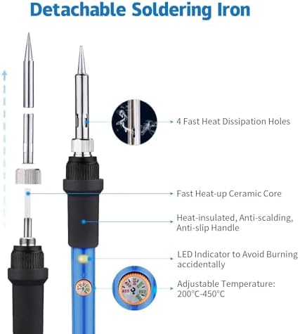 LDK Soldering Iron Kit Electric 60W 110V Adjustable Temperature Soldering Gun Welding Tools, 5pcs Replacement Tips and Solder Wire (Basic)