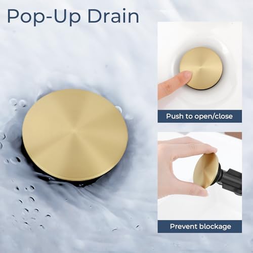 Bathroom Faucet 3 Hole Brushed Gold, 2-Handle Widespread Faucet